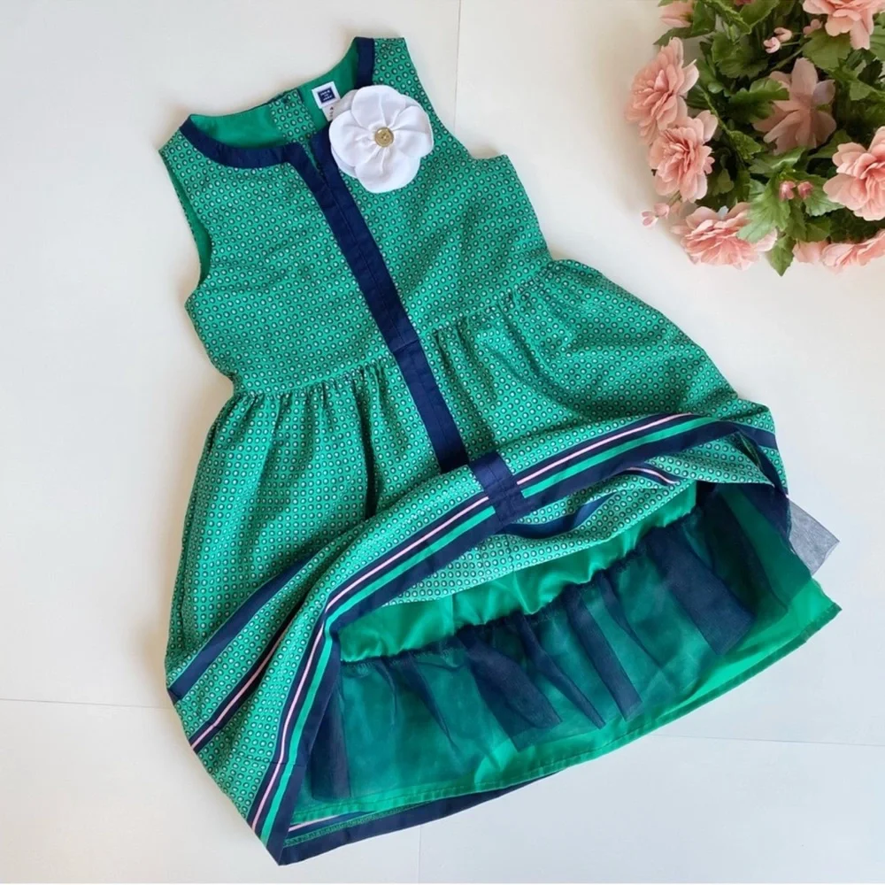 NWOT JANIE & JACK Courtside Prep Collection Green Blue Dots Sleeveless Dress